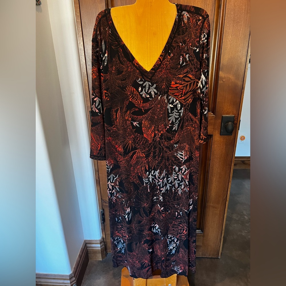 Attitudes by Renee LP large petite dress long sleeve rust red orange black flora